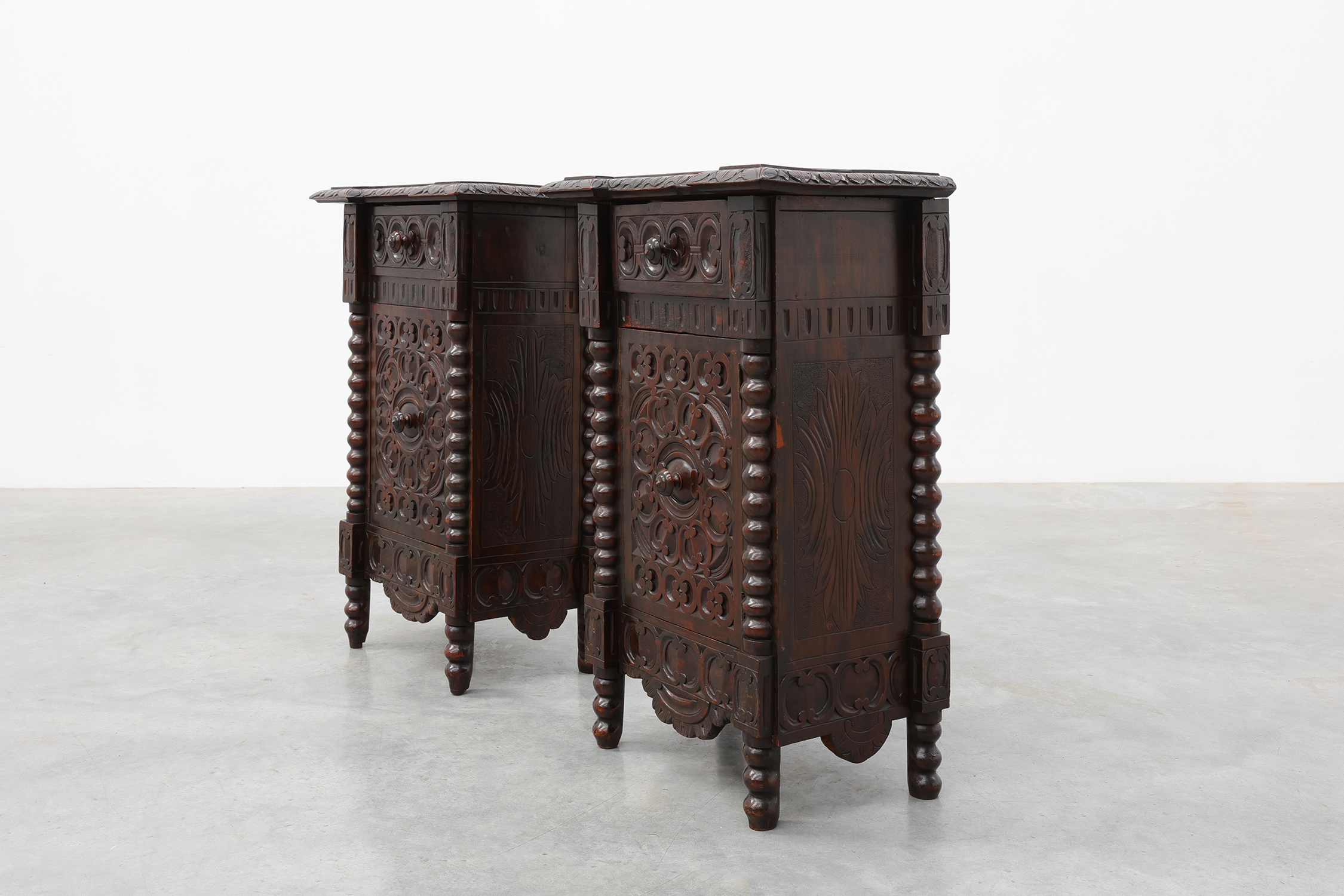 Pair of Breton Carved Oak Bedside Cabinets, France, circa 1900thumbnail